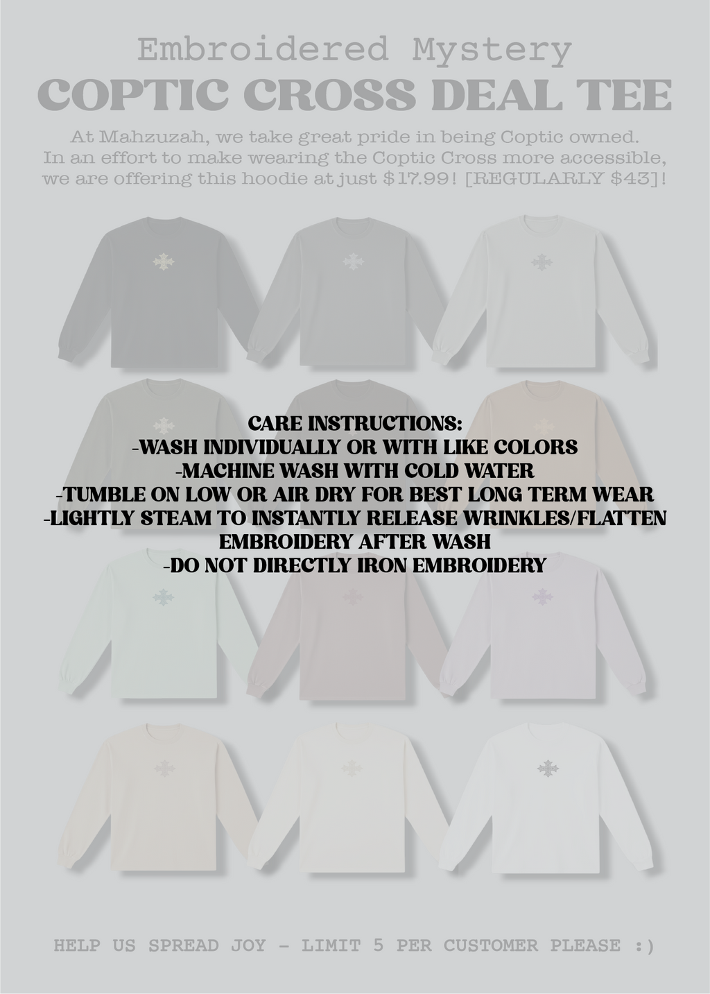 [DEAL TEE] Embroidered Unisex Mystery Coptic Cross Long Sleeve Tee