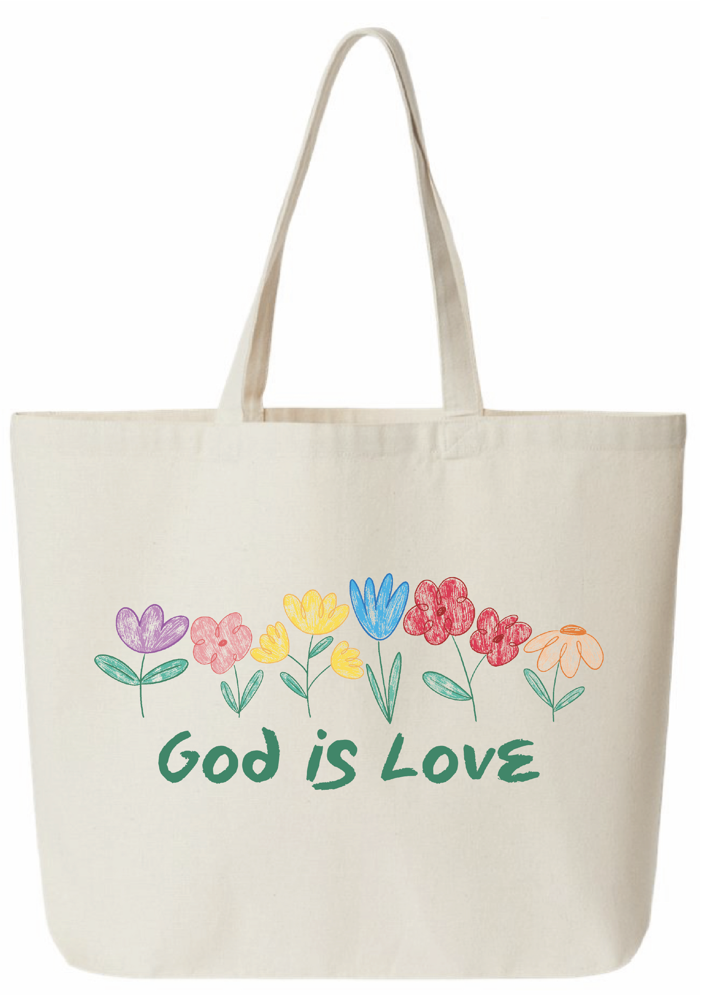 God is Love Flower Sketch Jumbo Tote