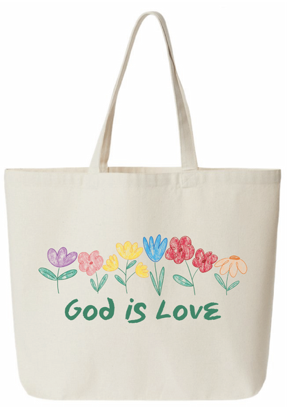 God is Love Flower Sketch Jumbo Tote