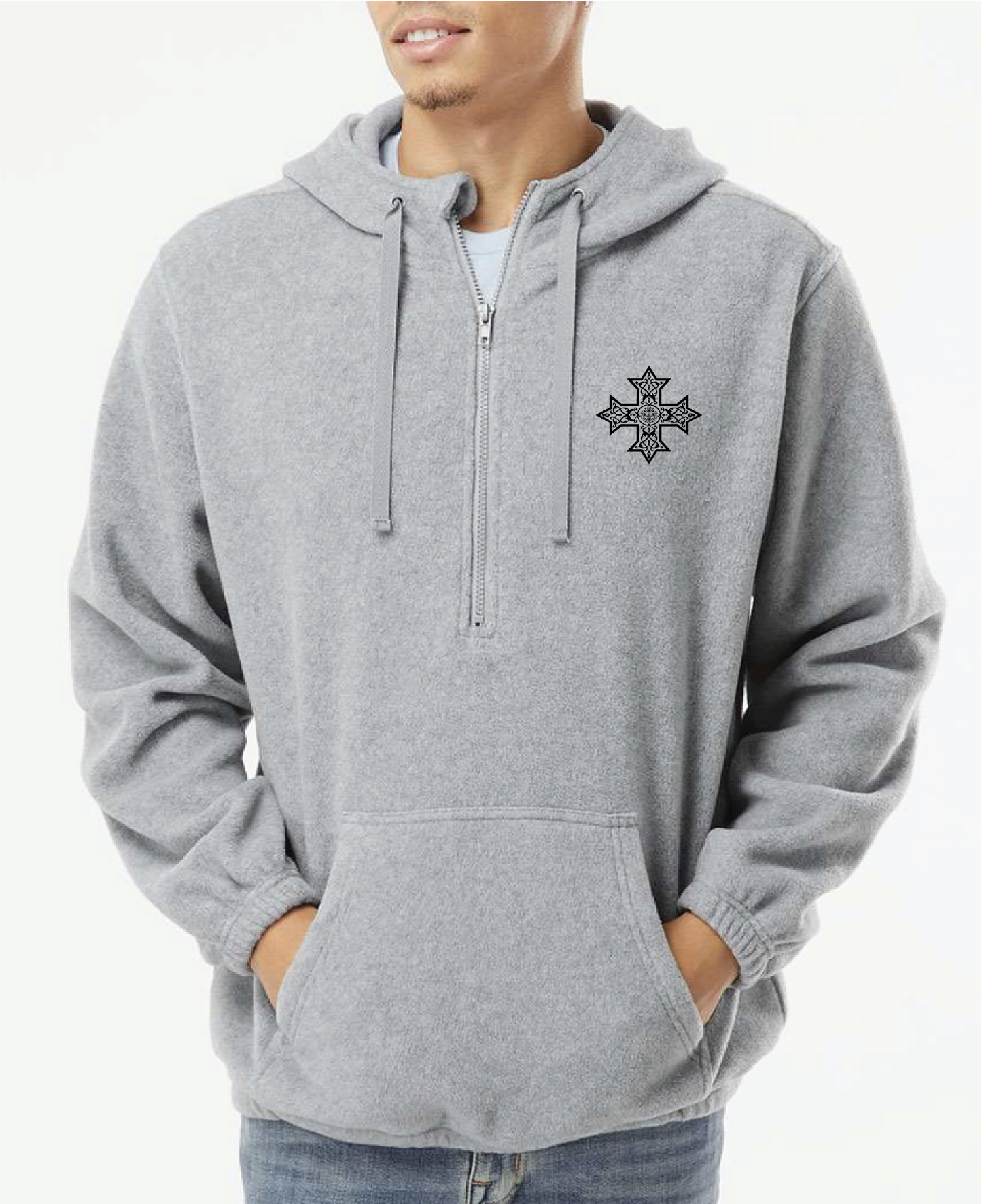 Limited Edition Embroidered Coptic Cross Quarter Zip Fleece Hoodie