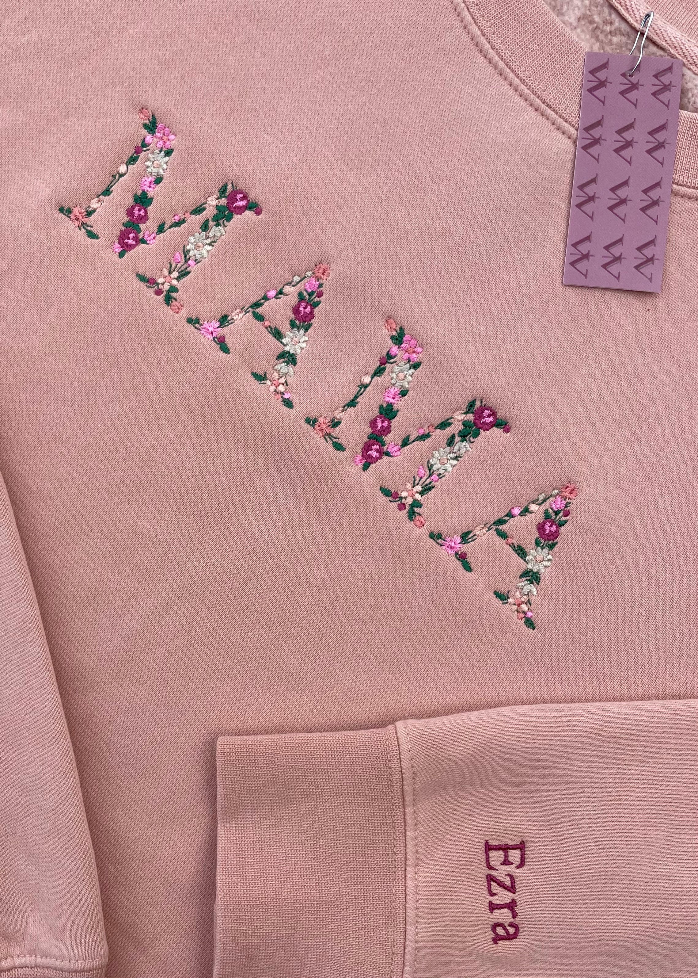 Embroidered Custom Floral Text Crewneck