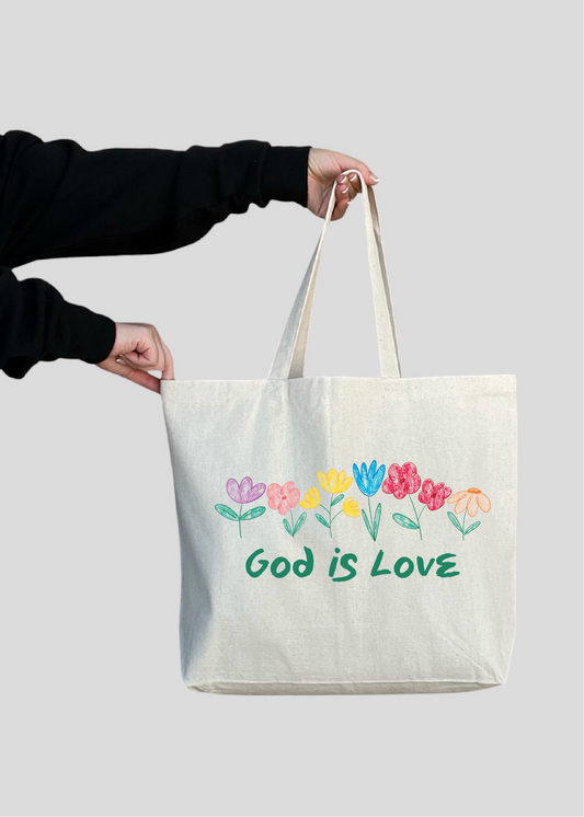 God is Love Flower Sketch Jumbo Tote