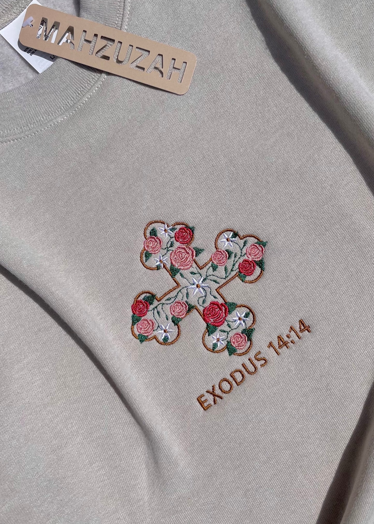 Embroidered Floral Coptic Cross Crewnecks