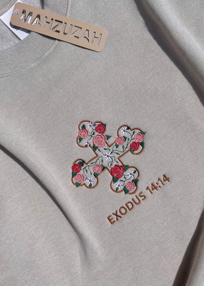 Embroidered Floral Coptic Cross Sweatshirts