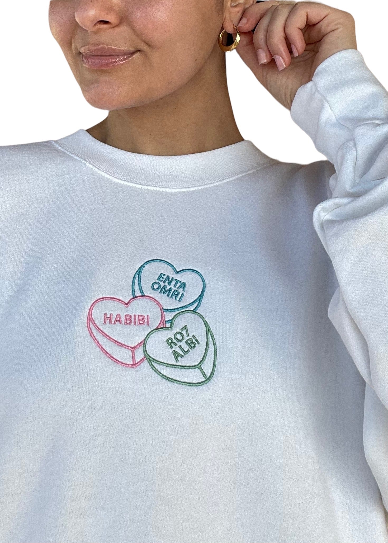 Embroidered Arabic Conversation Hearts Sweatshirt (Customizable in English & Franco)