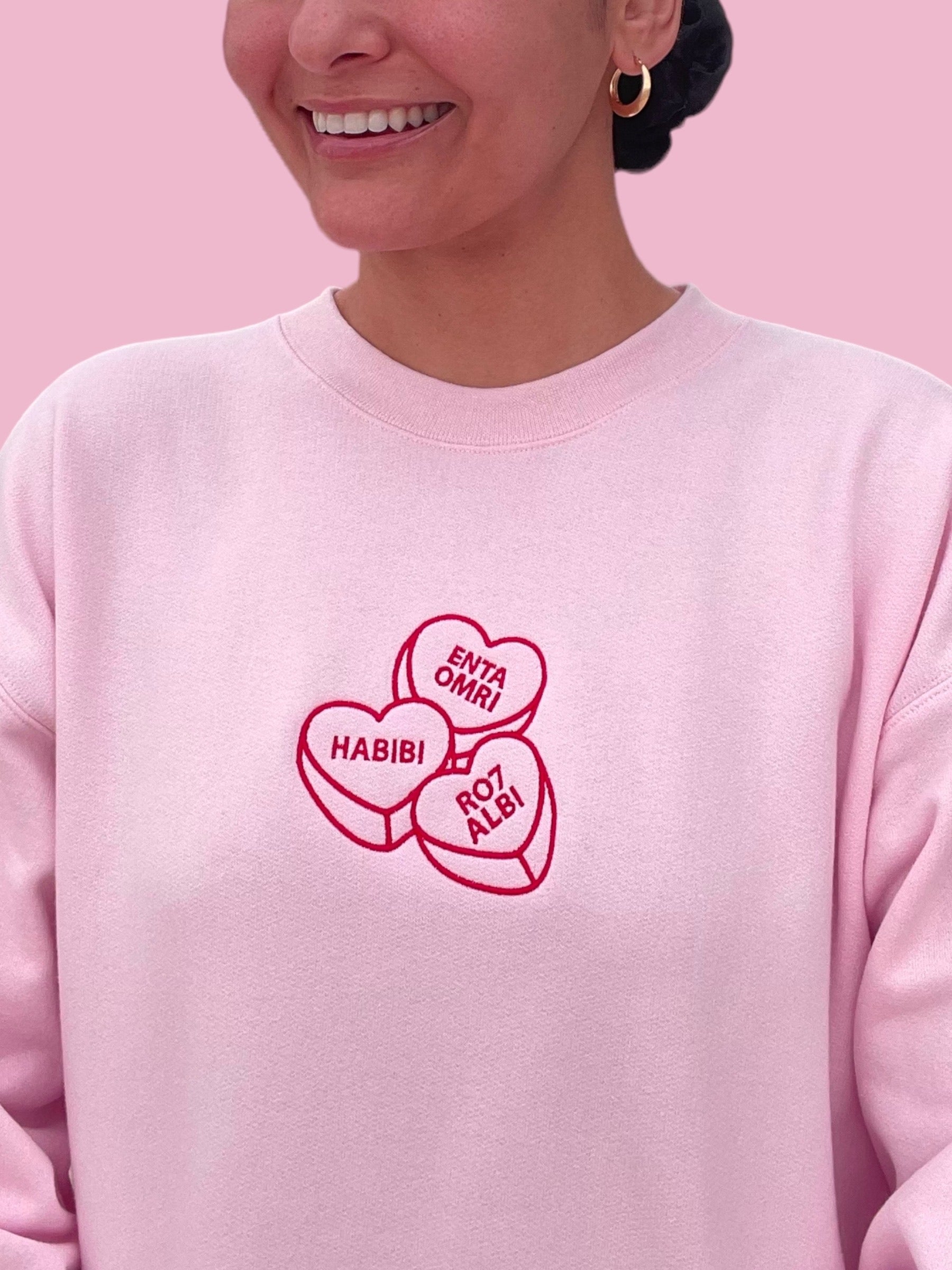 Embroidered Arabic Conversation Hearts Sweatshirt (Customizable in English & Franco)