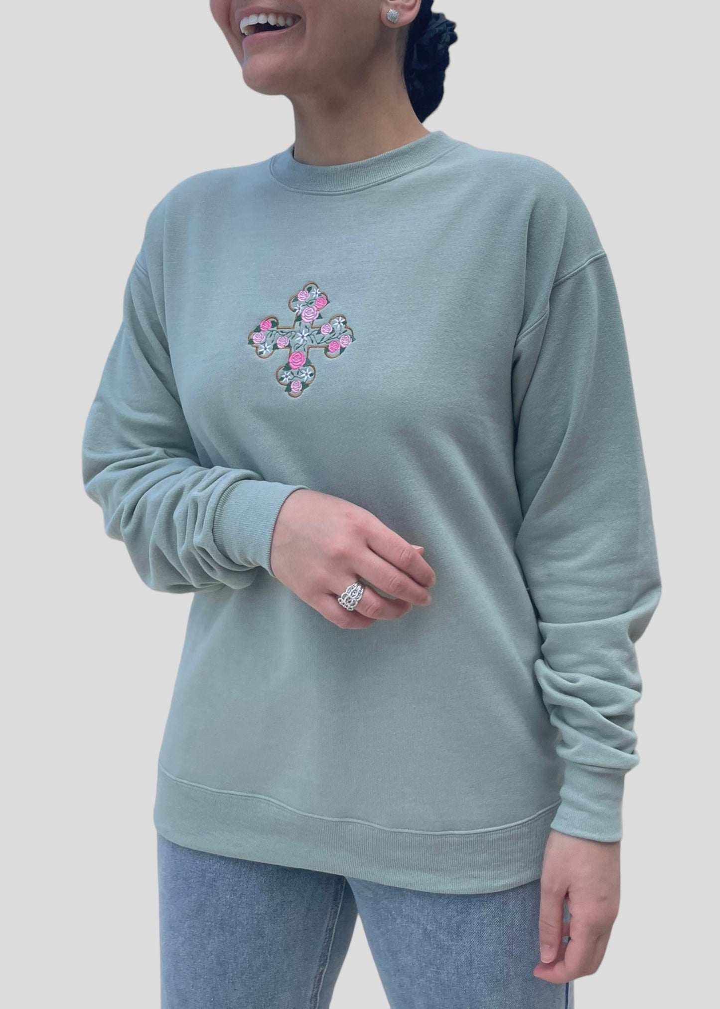 Embroidered Floral Coptic Cross Sweatshirts